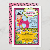 Superheld Super Girl Comic Book Uitnodigingen (Voorkant / Achterkant)
