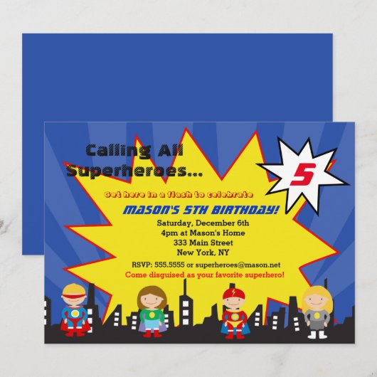 Superheld Super Hero Birthday Party Kaart (Voorkant / Achterkant)