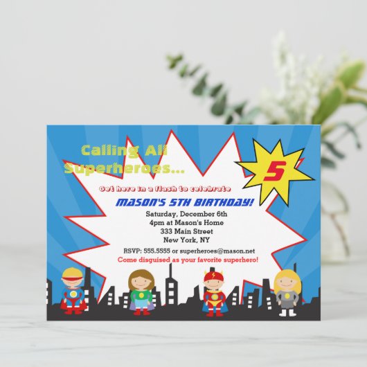 Superheld Super Hero Birthday Party Kaart (Staand voorkant)