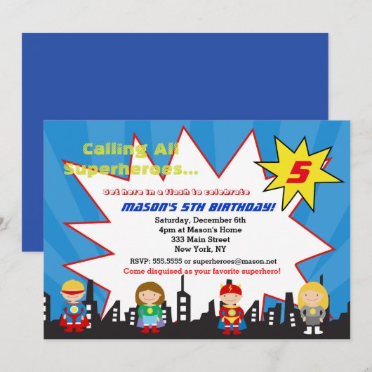 Superheld Super Hero Birthday Party Kaart (Voorkant / Achterkant)