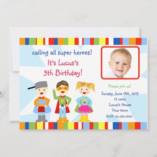 Superheld Super Hero Foto Birthday Invitations Kaart (Voorkant)