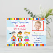 Superheld Super Hero Foto Birthday Invitations Kaart (Staand voorkant)