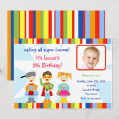 Superheld Super Hero Foto Birthday Invitations Kaart (Voorkant / Achterkant)