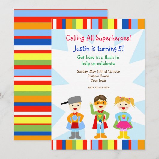 Superheld Super Heroes Birthday Party Kaart (Voorkant / Achterkant)