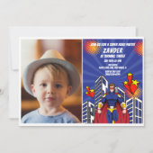 Superheld thema foto jongens 3e verjaardagsfeest kaart (Voorkant)