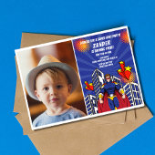 Superheld thema foto jongens 3e verjaardagsfeest kaart