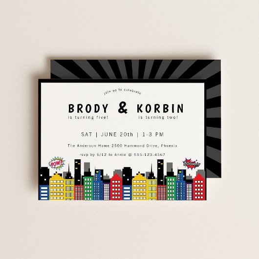 Superheld thema gezamenlijke verjaardag kaart