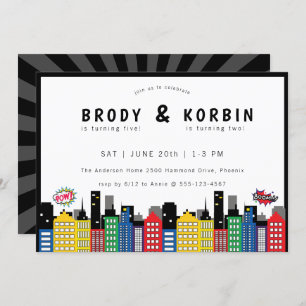 Superheld thema gezamenlijke verjaardag kaart