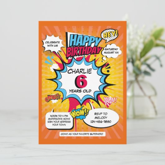 Superheld thema Verjaardag uitnodiging (Staand voorkant)