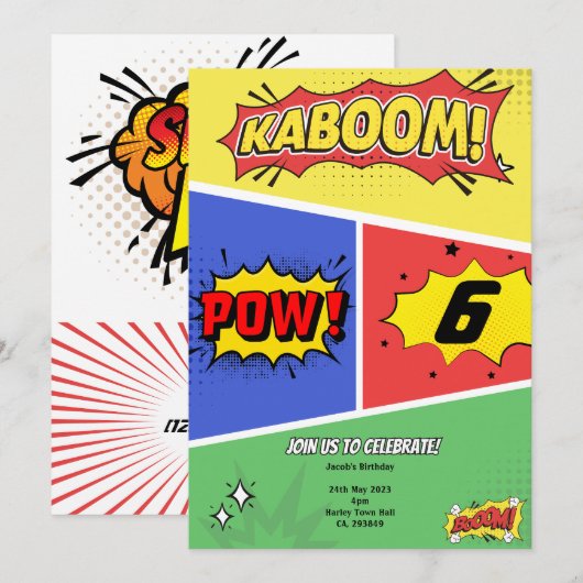 Superheld thema verjaardag uitnodigingen feest (Voorkant / Achterkant)