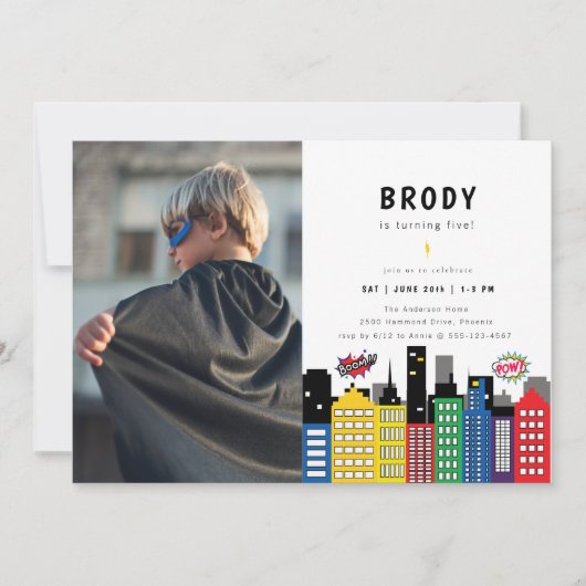 Superheld Theme Birthday Foto Kaart (Voorkant)