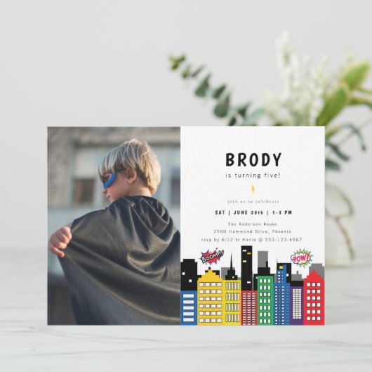 Superheld Theme Birthday Foto Kaart (Staand voorkant)