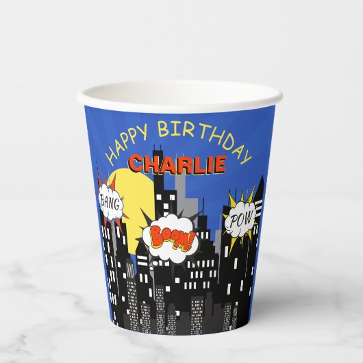 Superheld Theme Birthday Papieren Bekers (Voorkant)