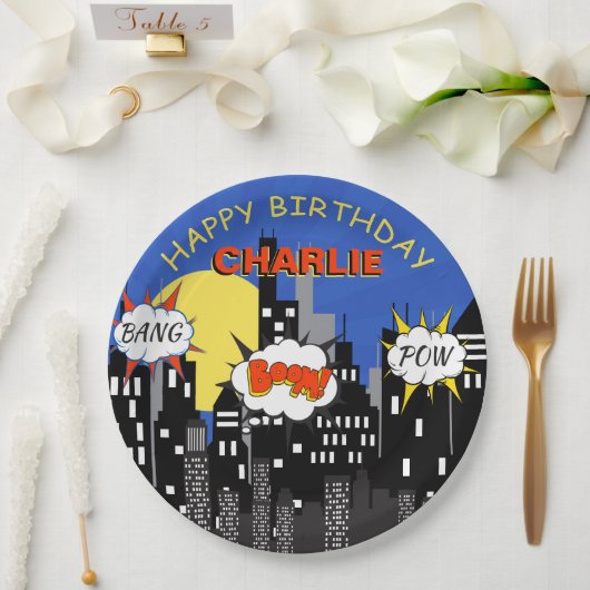 Superheld Theme Birthday Papieren Bordje (Huwelijk)