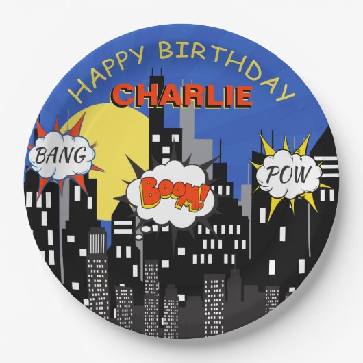 Superheld Theme Birthday Papieren Bordje (Voorkant)