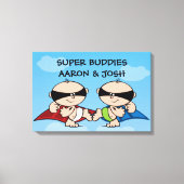 Superheld Twin Boys Gepersonaliseerde Canvas kunst (Voorkant)