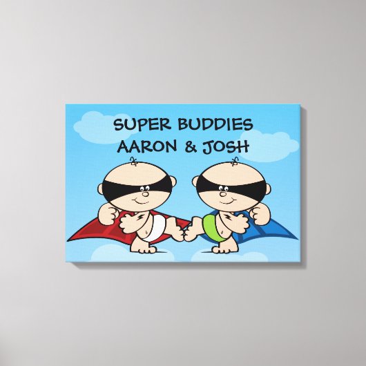 Superheld Twin Boys Gepersonaliseerde Canvas kunst (Voorkant)