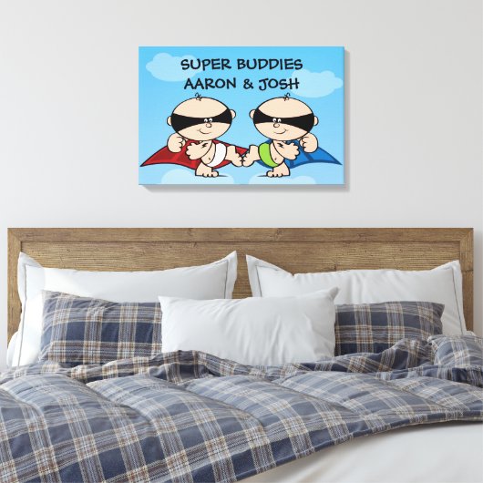 Superheld Twin Boys Gepersonaliseerde Canvas kunst (Insitu (Slaapkamer))