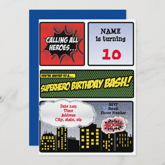 Superheld Uitnodiging (Voorkant / Achterkant)