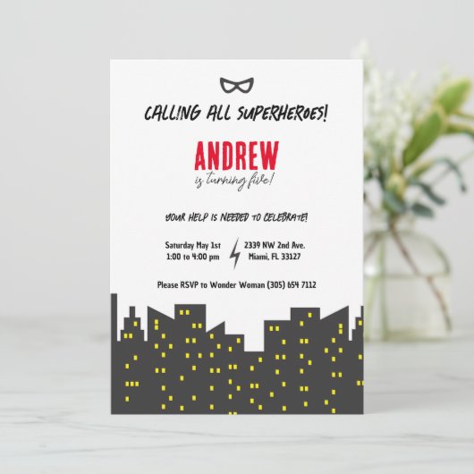 Superheld Uitnodiging (Staand voorkant)