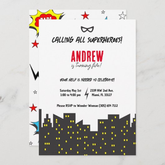 Superheld Uitnodiging (Voorkant / Achterkant)