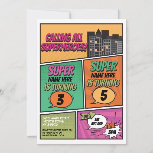 Superheld Uitnodiging Gedeelde Gezamenlijke Partij (Voorkant)