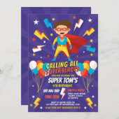 Superheld Uitnodiging Jongens Blauwe Sterren Super (Voorkant / Achterkant)