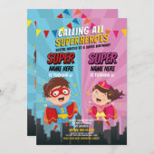 Superheld Uitnodiging Roze Blauw Joint Boy Meisje (Voorkant / Achterkant)