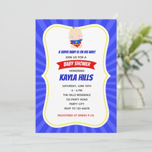 Superheld-uitnodigingen - Jongen Birthday / Baby s Kaart (Staand voorkant)