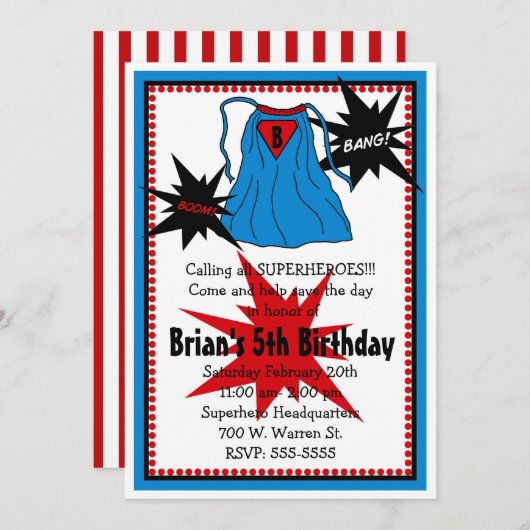 Superheld-uitnodigingen Kaart (Voorkant / Achterkant)