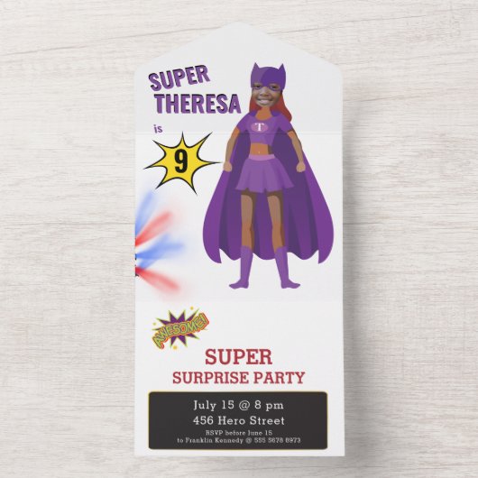 Superheld Ultimate Girl Birthday All In One Uitnodiging (Binnen)