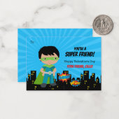 Superheld Valentijn Kaart - Boys Dark Skin Notitiekaartje (Voorkant / Achterkant in situ)