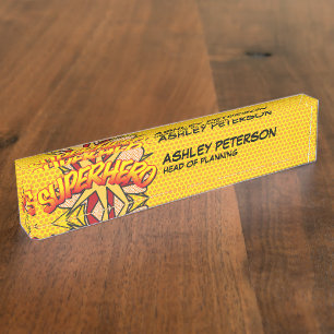 SUPERHELD Verhaal Retro stripboek Naambordje