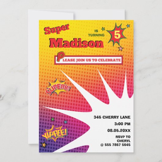 Superheld Verjaardag Meisje Comic ⚡ Fun Fab Nederl Kaart (Achterkant)