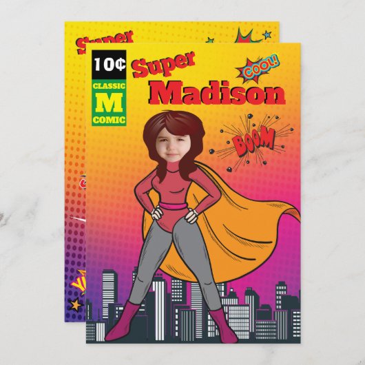 Superheld Verjaardag Meisje Comic ⚡ Fun Fab Nederl Kaart (Voorkant / Achterkant)