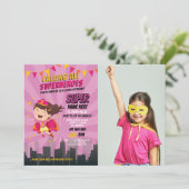 Superheld Verjaardag Roze Meisjes Super Foto Kaart (Staand voorkant)