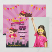 Superheld Verjaardag Roze Meisjes Super Foto Kaart (Voorkant / Achterkant)