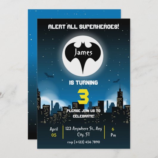 Superheld Verjaardag Uitnodiging voor jongen (Voorkant / Achterkant)