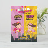 Superheld Verjaardag Zuster Roze Geel Joint Party Kaart (Staand voorkant)