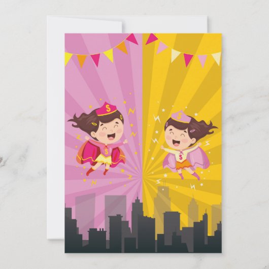 Superheld Verjaardag Zuster Roze Geel Joint Party Kaart (Achterkant)