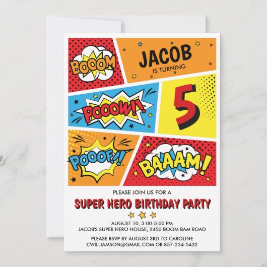 Superheld Verjaardagsfeest Uitnodiging Elke Leefti (Voorkant)