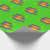 Superheld verjaardagsfeestje cadeaupapier (Hoek)