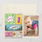 superheld verjaardagsuitnodiging Cartoon  Meisje Kaart (Voorkant / Achterkant)