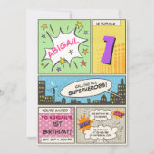 superheld verjaardagsuitnodiging Cartoon  meisje Kaart (Voorkant)