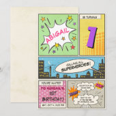 superheld verjaardagsuitnodiging Cartoon  meisje Kaart (Voorkant / Achterkant)