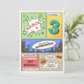 superheld verjaardagsuitnodiging Cartoon Vintage B Kaart (Staand voorkant)