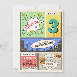 superheld verjaardagsuitnodiging Cartoon Vintage B Kaart