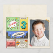 superheld verjaardagsuitnodiging Cartoon Vintage B Kaart (Voorkant / Achterkant)