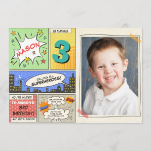 superheld verjaardagsuitnodiging Cartoon Vintage B Kaart