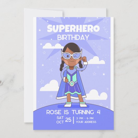 Superheld verjaardagsuitnodiging, meisjes verjaard kaart (Voorkant)